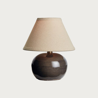  Ceramic Mini Lamp - Dark Brown with Crackle Glaze and Cream Linen Shade, Home Decor, Third & Main, Modern Farmhouse Decor, Modern Traditional Decor, Fall Decor, Transitional Decor, Lighting, Table Lighting