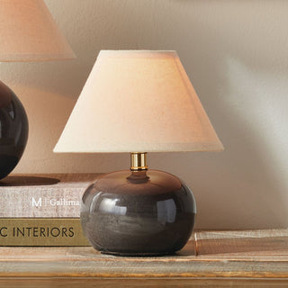  Ceramic Mini Lamp - Dark Brown with Crackle Glaze and Cream Linen Shade, Home Decor, Third & Main, Modern Farmhouse Decor, Modern Traditional Decor, Fall Decor, Transitional Decor, Lighting, Table Lighting