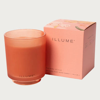 Paloma Petal Boxed Glass Candle, This is a beautifully boxed candle in the scent of paloma petal which is a soft, non over whelming scent. The vessel cold his light pink in color. Third & Main, Candle, Spring candle, boxes candle, home decor