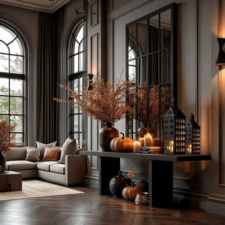 Phantom Manor 16" accent house styled in moody fall display