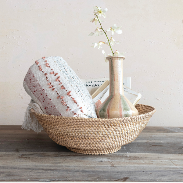 18" Hand-Woven Rattan Footed Bowl