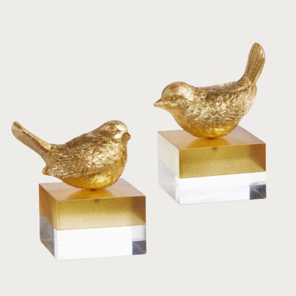 Set of 2, 5" Gold Bird on Two Toned Acrylic Block