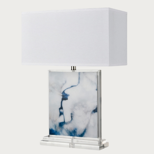 The Belhaven 28" Table Lamp, LED, Acrylic with Blue and white marbling