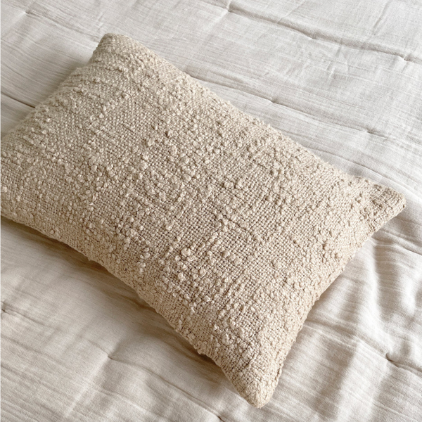 Anaya Cozy Cotton Beige Boucle Lumbar Pillow 14x20 (Down Alternative)