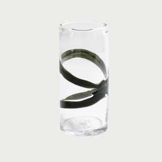10.75 inch Smoked Olive Ribbon Glass Vase with clear glass, smoked olive green ribbon detail, tall cylindrical shape, and art glass inspired 