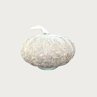 ReVive Decor Photo of Pumpkin with Clear Stem by Pottery Barn- 6" High x 6.5" Wide. Good condition with some minor discoloring of the adhesive throughout and a small dent in the padded bottom. 