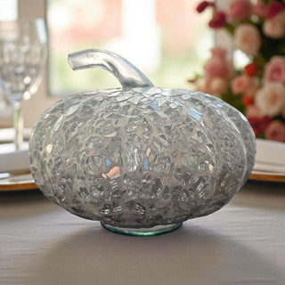 ReVive Decor  Style dPhoto of Pumpkin with Clear Stem by Pottery Barn- 6" High x 6.5" Wide. Good condition with some minor discoloring of the adhesive throughout and a small dent in the padded bottom. 