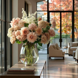 Real Touch Light Peach Hydrangea Stem - 20 Inches Styled in a vase with other florals