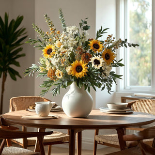 Realistic cream sunflower stem in vase for other fall floral stems
