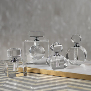 Rectangular Perfume Bottle, The heavy glass bottle comes in a square shape with a rectangular lid. Third & Main, Home Decor, Bathroom Accessories, Bathroom Decor, Luxury Living, Luxury Decor, Contemporary Decor, Clean Decor, Crystal Glass