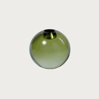 3.25-inch round green crystal glass taper candle holder — elegant modern holiday décor accent by Third & Main.