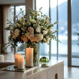 3.25-inch round green crystal glass taper candle holder — elegant modern holiday décor accent by Third & Main.
