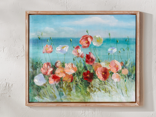 Canvas PoppyHand  Painted  Wall Art with Wood Frame