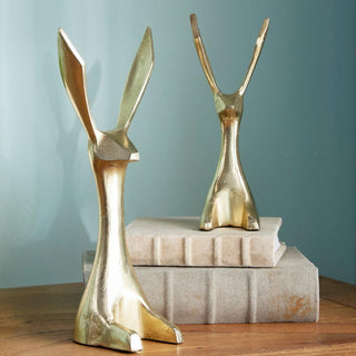 Set of 2 Gold Jackrabbits Objects, Made of metal and gold in color, these jackrabbits are adorable! they have a contemporary style look to them but will go with nearly any decor style. Third & Main, Easter Decor, Bunny, Decorative Object, Contemporary Decor, Spring Decor, Luxury decor