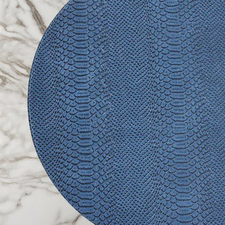 Set of 4 Faux Croc Reversible Textured Round Placemats (Blue & Taupe), Home Decor, Third & Main, Table Setting