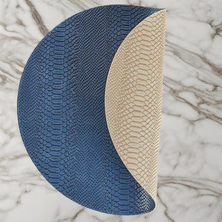 Set of 4 Faux Croc Reversible Textured Round Placemats (Blue & Taupe), Home Decor, Third& Main, Table Setting