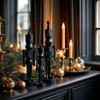 Set of Three Matte Black Resin Soldiers