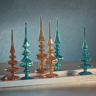 Set of Two 13-inch antique gold glass finial with aged metallic finish — elegant holiday tabletop décor accent for mantel or shelf by Third & Main.