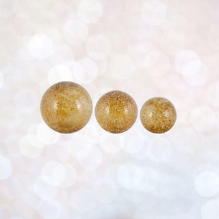 Set of three brown and gold speckled glass globes