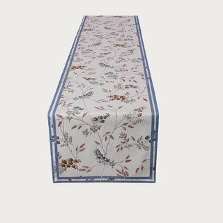 108" Long Sienna Linen table runner in floral design. Machine wash and dryer friendly. Third & Main, Table Runner