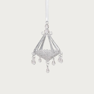 Silver crystal chandelier ornament with faceted glass details — elegant hanging holiday decoration in quiet luxury style by Third & Main.