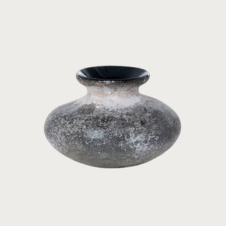 Small luster glass vase with a rounded silhouette and smoky speckled finish, ideal for fall home decor or displaying dried florals.