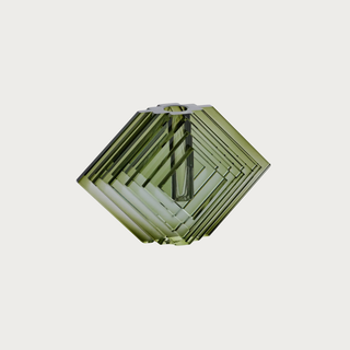 Small Diamond Motif Emerald Green Crystal Vase, 6.75 x 3.5 x 4.25 inches, faceted emerald green crystal vase for modern interiors.