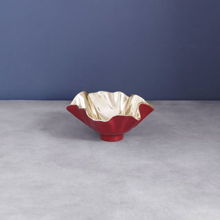 Small red and gold Thanni Bloom bowl with ruffled edge — handcrafted decorative holiday centerpiece made to order by Third & Main.