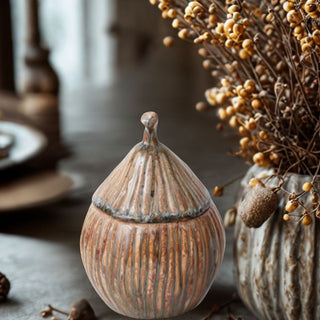 Stlyed Photo of ReVive Decor  by Third & Main New Without Tags Glaxed Ceramic acorn jar for seasonal display