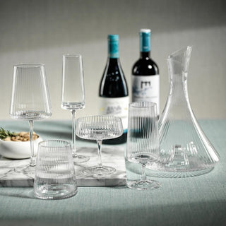 Styled fluted glass wine glass with matching decanter