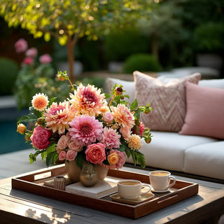 Styled on an outdoor table Ombre Pink True Bloom Real Touch Dahlia