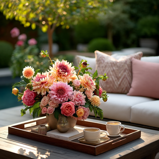 Styled on an outdoor table Ombre Pink True Bloom Real Touch Dahlia