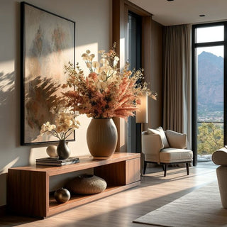 Styled with other fall florals, 32 Inch Real Touch Cream Eucalyptus Stem
