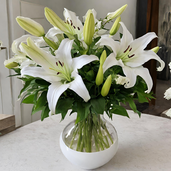 36" White Real Touch Lily Spray