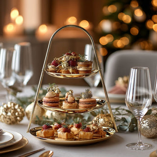 17.25 Inch Epicurean 3-Tier Hors d'oeuvres and Petits Tray - Polished Gold