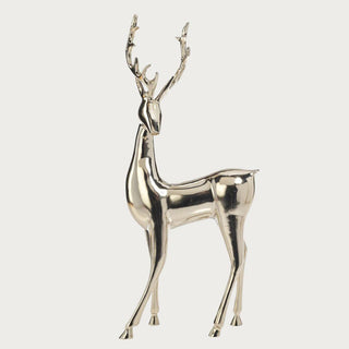 Tall polished gold deer statue with sculptural design – luxury holiday accent piece for mantel or centerpiece display.