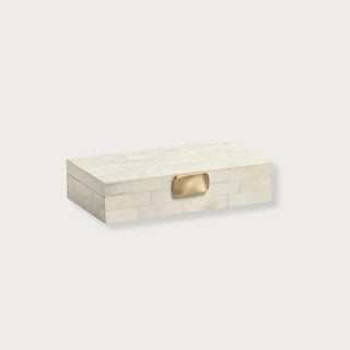 The Arden Box, Hand Crafted From Smooth Buffalo Bone tiles arranged in a subtle brick pattern and  Brass Handle. Third & Main, Home Decor, Decorative Box, Every Day Decor, Contemporary Decor, Trinket Box, Decor, Luxury Decor
