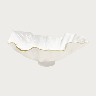 Cream enamel bowl with gold trim inspired by floral bloom design — elegant food-safe holiday décor and serveware by Third & Main.