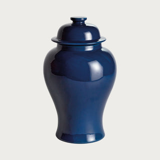 17.5" High Dark blue ceramic ginger jar with lid, decorative accent jar in a classic silhouette. Home Decor, Third & Main, Fall Decor, Modern Farmhouse Decor, Modern Traditional Decor, Luxury Decor