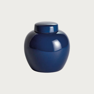 9.25" Short dark blue ceramic ginger jar with rounded shape and lid – decorative accent vase for modern and traditional home décor. Fall Decor, Modern Farmhouse Decor, Modern Traditional Decor, Luxury Decor, Home Decor Third and Main