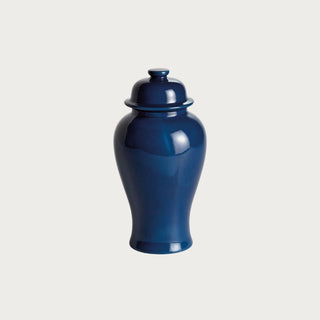 13.25" High Dark blue ceramic ginger jar with lid, decorative accent jar in a classic silhouette. Home Decor, Third & Main, Fall Decor, Modern Farmhouse Decor, Modern Traditional Decor, Luxury Decor