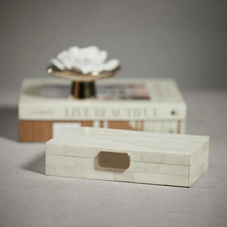 The Arden Box, Hand Crafted From Smooth Buffalo Bone tiles arranged in a subtle brick pattern and  Brass Handle. Third & Main, Home Decor, Decorative Box, Every Day Decor, Contemporary Decor, Trinket Box, Decor, Luxury Decor