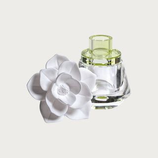 This design features a lovely crystal shaped body with a subtle hint of color and white porcelain flower top to diffuse the aromas. ;Isabella Diffuser Fragrance Notes:
TOP NOTES: Aquatic Notes, Eucalyptus, Anise Seed 
MIDDLE NOTES: Amber, Driftwood 
BASE NOTES: Cedar, Sea Moss, Musk
Third & Main, Home Decor, Luxury Scents