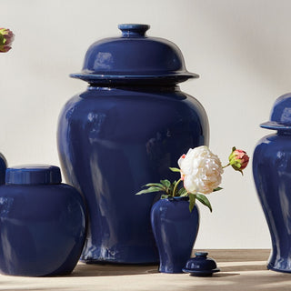 20.25" High Dark blue ceramic ginger jar with lid, decorative accent jar in a classic silhouette. Home Decor, Third & Main, Fall Decor, Modern Farmhouse Decor, Modern Traditional Decor, Luxury Decor