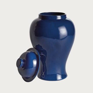 20.25" High Dark blue ceramic ginger jar with lid, decorative accent jar in a classic silhouette. Home Decor, Third & Main, Fall Decor, Modern Farmhouse Decor, Modern Traditional Decor, Luxury Decor
