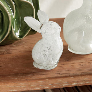 The hand blown and molded glass bunny sculpture is simply adorable in Spring or even year round. The color is added to glass during heat process, not sprayed. A classic design in a bright white. A playful creature to adorn your side table, coffee table or ottoman, Third & Main, Spring Decor, Summer Decor, Bunny, Decorative Object