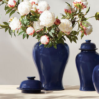 17.5" High Dark blue ceramic ginger jar with lid, decorative accent jar in a classic silhouette. Home Decor, Third & Main, Fall Decor, Modern Farmhouse Decor, Modern Traditional Decor, Luxury Decor