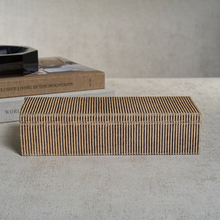 The Miramonti Decorative Box Hair On Hide Leather, Rectangular Decorative Box With A Stripe Pattern, Contemporary Decor, Luxury Decor, Luxury Decorative Boxes With Suede interior
