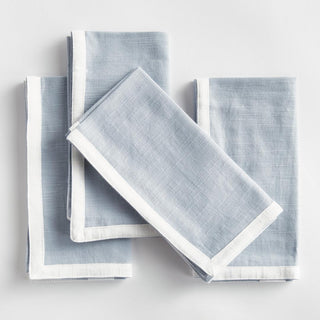 Bring a touch of softness to the table with this set of four 100% woven cotton napkins. Beautiful in tone and texture, the white &amp; blue combination is made to add a pop of color to any tablescape.
Details:
Dimensions: 18"x18", Color: Blue/White, Material: Cotton, Set of Four Napkins, Care & Use: Machine wash cold with like colors, gentle cycle. Do not bleach. Line dry. Warm iron. Do not dry clean.
Third & Main, Home Decor, Textiles, Kitchen, Hostess, Modern Farmhouse, Modern Traditional, White trim