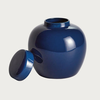 9.25" Short dark blue ceramic ginger jar with rounded shape and lid – decorative accent vase for modern and traditional home décor. Fall Decor, Modern Farmhouse Decor, Modern Traditional Decor, Luxury Decor, Home Decor Third and Main